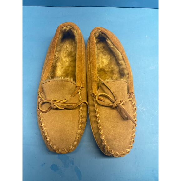 LL Bean Wicked Good Mocs Slippers Kids Size 5 Sheepskin Lamb Fur Moccasins Tan - Picture 7 of 11